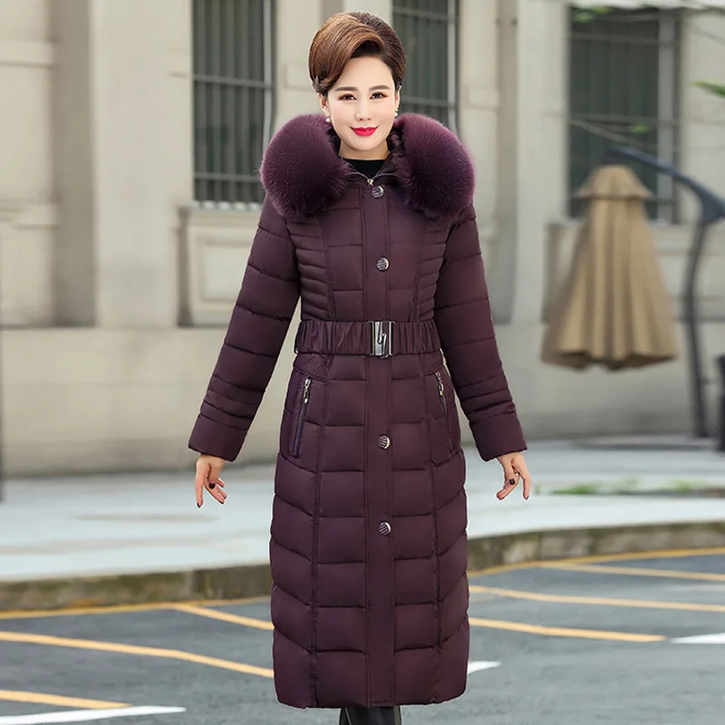 Женская зимняя куртка с капюшоном размера плюс 5XL меховым воротником теплая