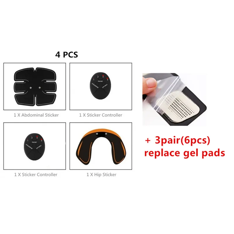 4 set with 3pair gel Машина для пресса электрический стимулятор мышц ABS ems тренажер фитнес потеря веса тело массаж для похудения с розничной коробкой - Цвет: 4 set with 3pair gel