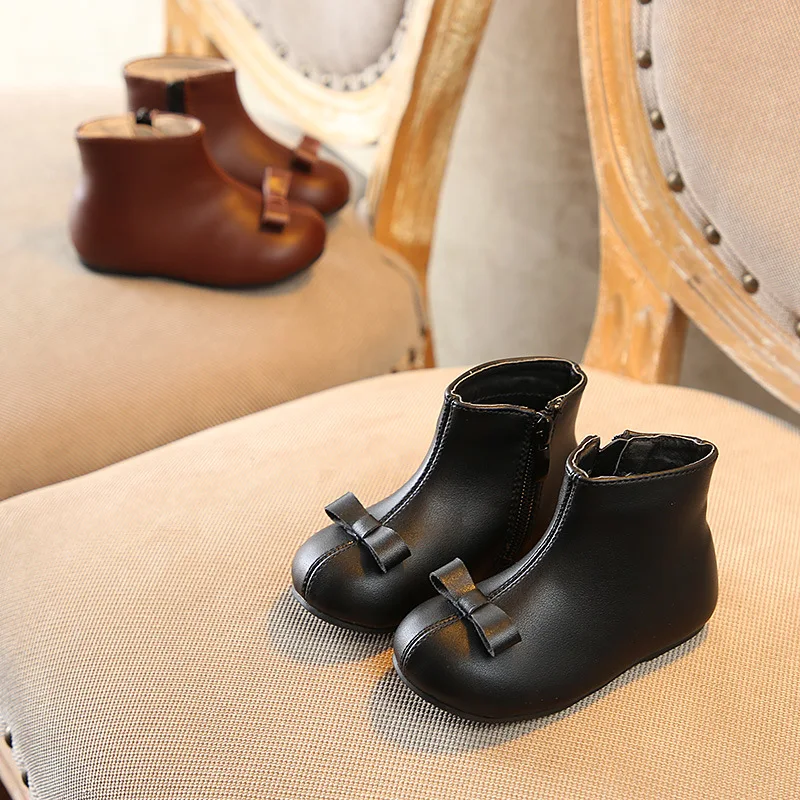 Детские ботинки новинка зимы 2019 простые модные детские с бантом повседневные для