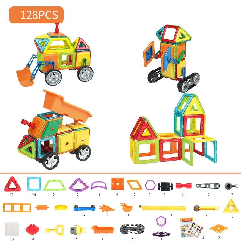 128 pcs 128 шт. среднего размера магнитные блоки 3D дизайнерские строительные игрушки набор магнитных развивающих игрушек для детей подарок для детей - Цвет: 128 pcs