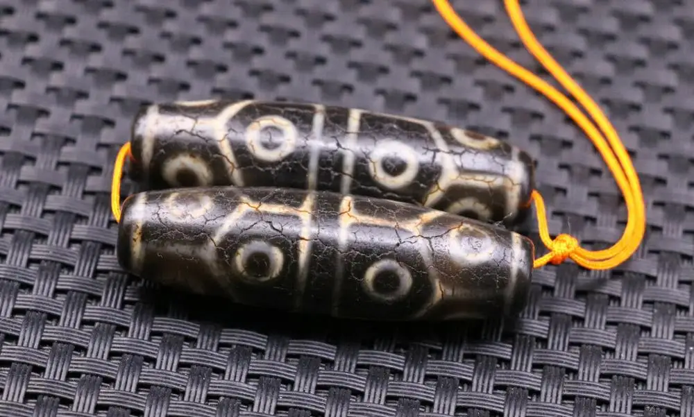 pair Tibetan Old Agate Dragon Vein 12 Eye Longevity dZi Bead Totem Amulet | Украшения и аксессуары