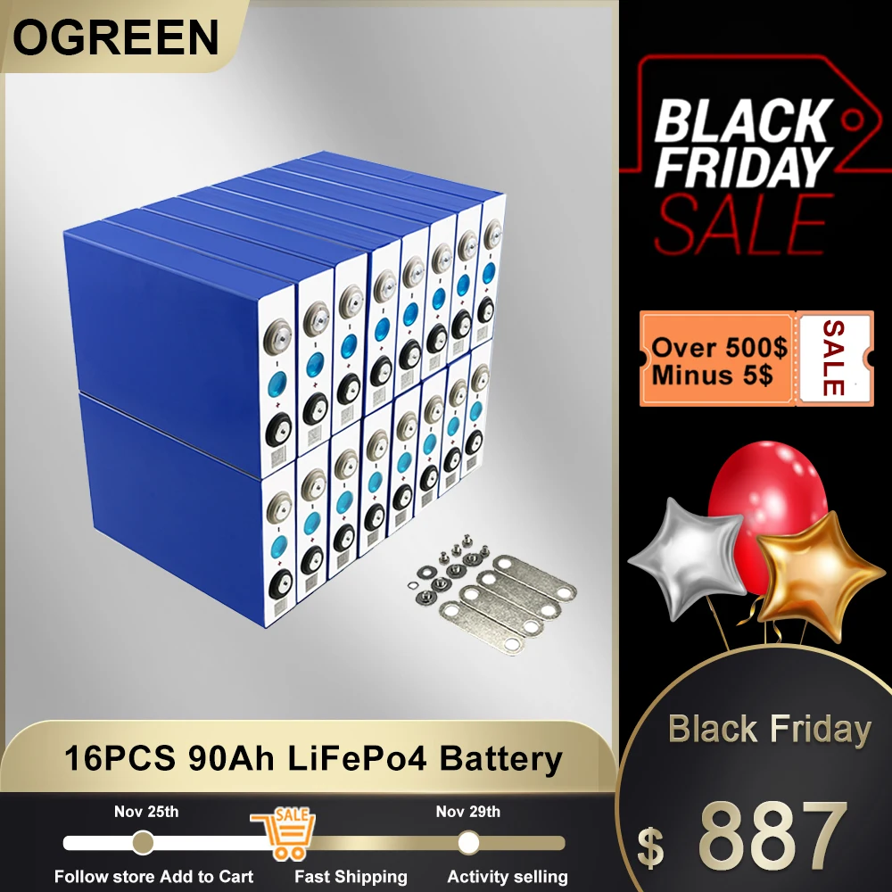 

16 шт. 3,2 в 90 Ач Lifepo4 класс A аккумулятор новый бренд 12 В 24 в 48 в RV упаковка Diy стерео солнечные батареи ЕС США без пошлин