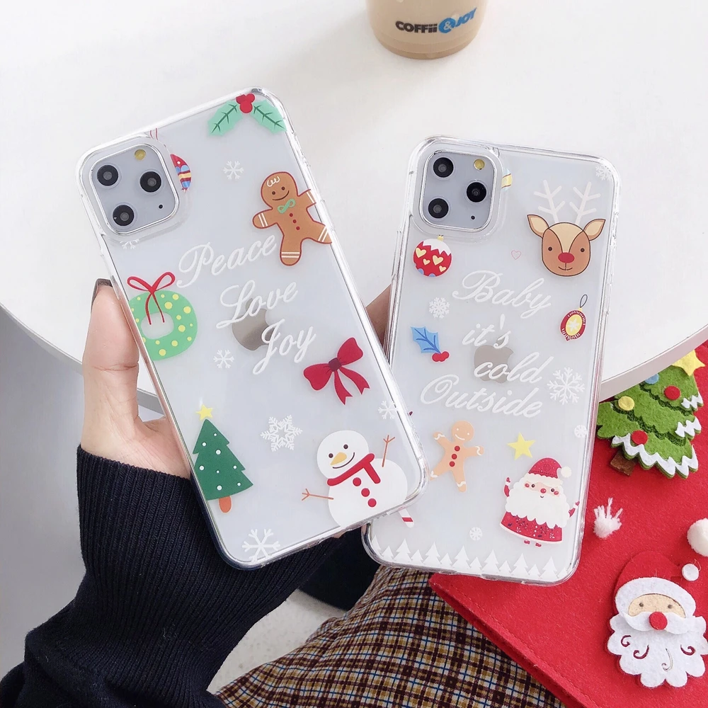 Ультратонкий чехол для iPhone 11 Рождественский Чехол 7 11Pro Max милый прозрачный из ТПУ