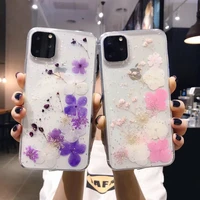 real dried flowers cases for iphone 11 x xr xs max 6 s 7 8 plus 12 pro max phone case luxury sequins glitter soft handmade cover
