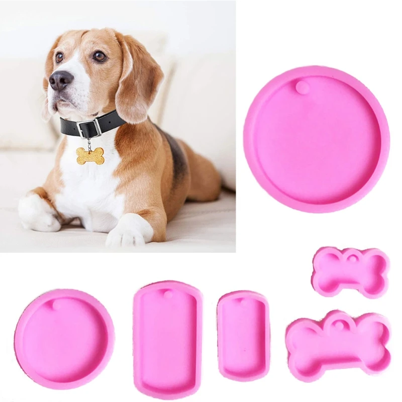 

6 Pcs DIY Pet Dog Hanging Tag Silicone Mould Epoxy Resin Mold Circle Round Dog Bone Keychain Pendant Crafts Jewelry Casting Tool