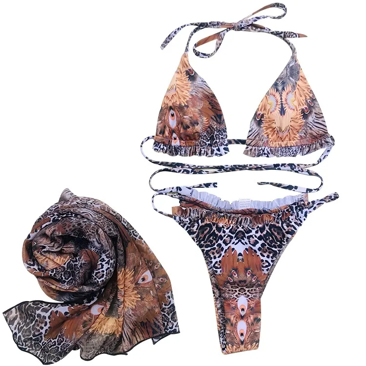 

Fashion Bikini Sexy Print Set Swimsuit Stitching Color Filled Bra Swimwear Beachwear Swimsuit Push Up