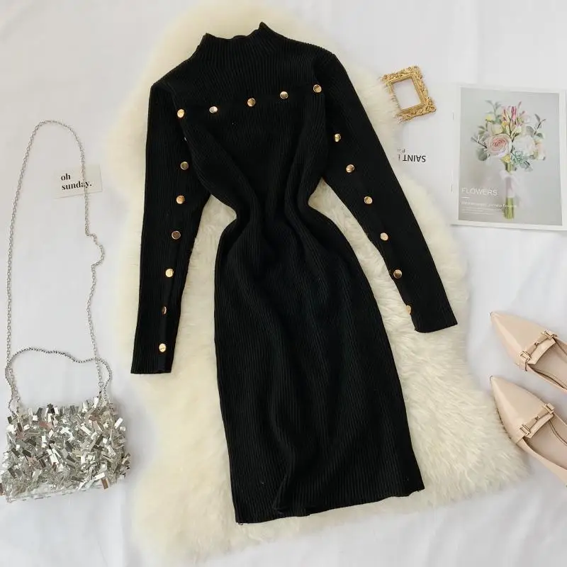 Теплое женское платье свитер зимняя винтажная одежда облегающее белого цвета на