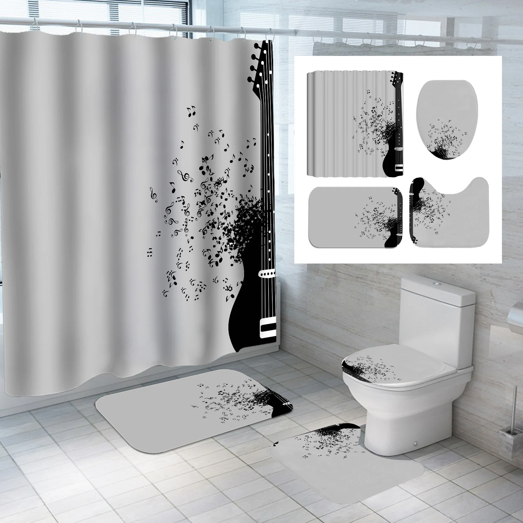 Comprare Carriera Musicale Impermeabile Tenda Da Doccia Tappetino Da Bagno Piedistallo Tappeto Coperchio Wc Bagno 4 Pz/set