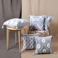 45x45cm tufted gray pillowcase tassels lace cotton geometric european home decoration sofa waist embroidered cushion cover