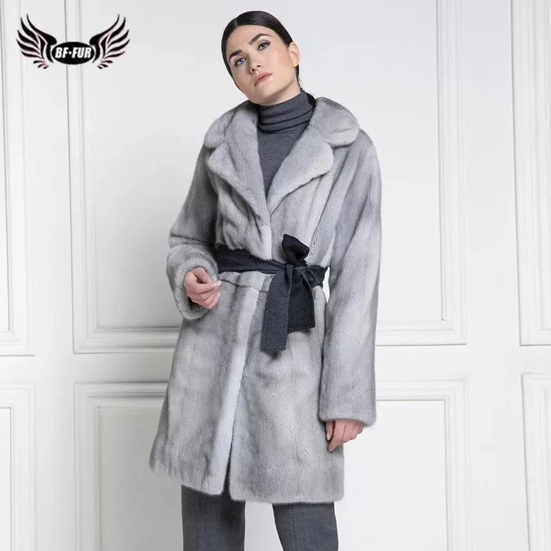 

BFFUR Luxury Women Mink Fur Coats Winter Fashion Long Genuine Mink Fur Coat Trendy Outwear Whole Skin Fur Overcoats 2021 NEW