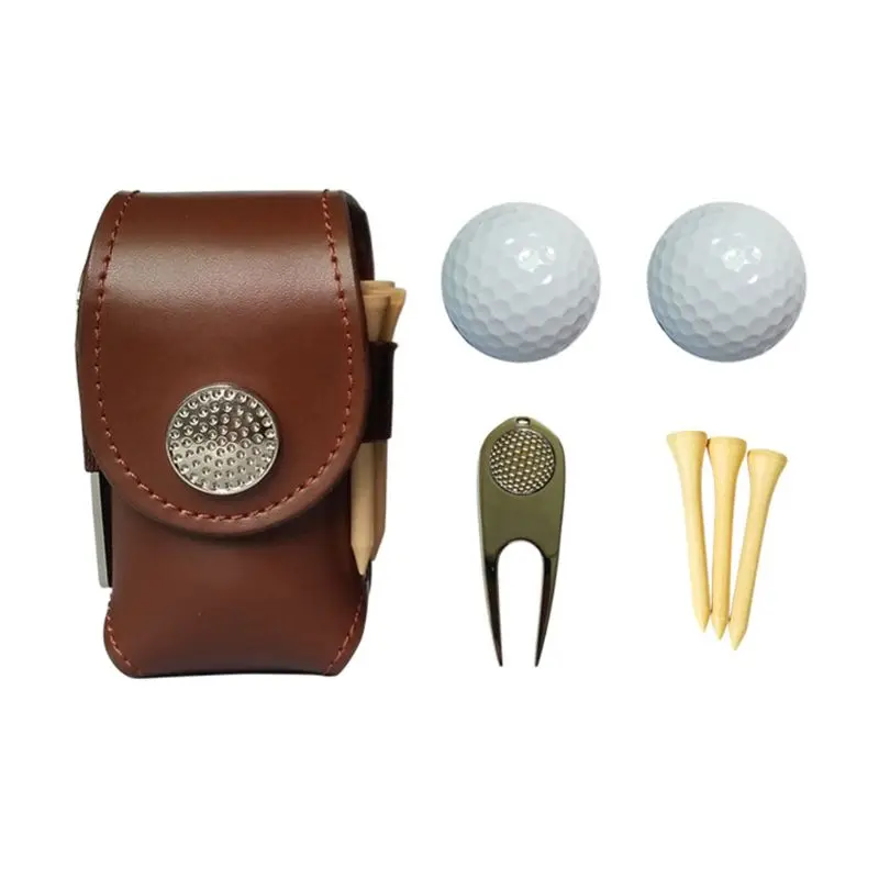 

Golf Ball Mini Faux Leather Waist Bag Clip Utility Pouch Set with Balls Tees new