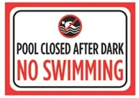 metal tin sign pool closed after dark no swimming large red white black person picture poster warn decoration board 8x12 inches