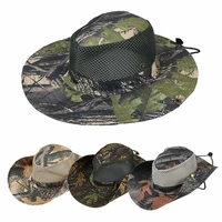 2021 new style outdoor sunhat hunting fishing cap outdoor wide brim sun caps mesh breathable camouflage leaves hat man sun hats