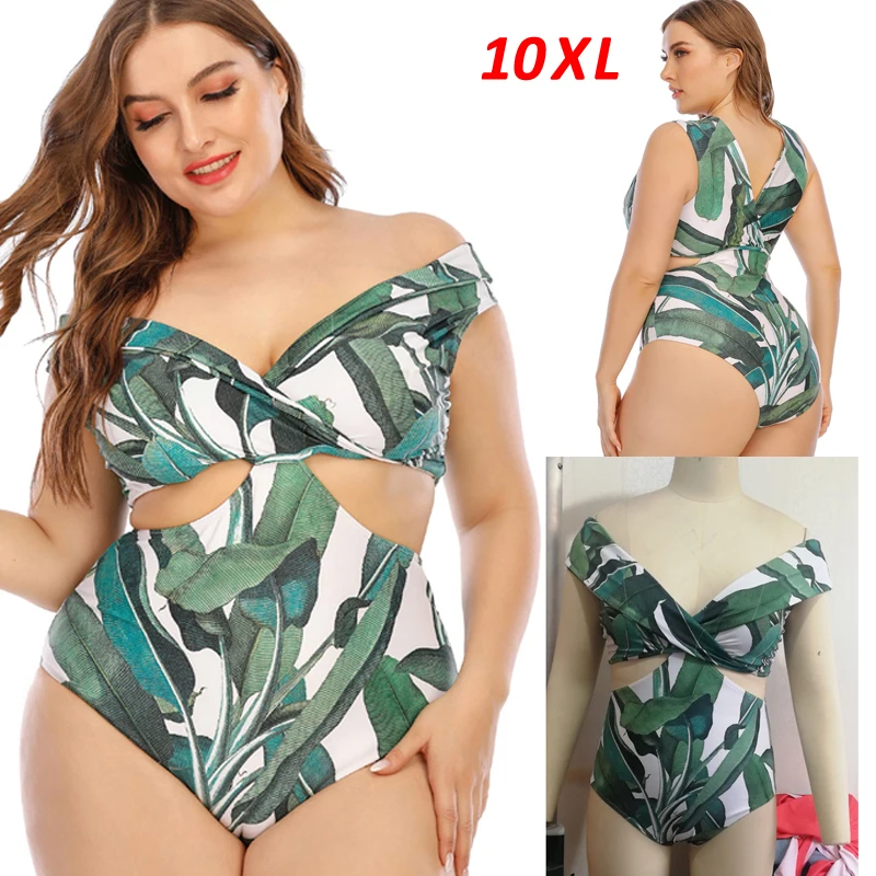 

Купальник сверхбольшого размера 10XL, слитный купальник с высоким вырезом, купальный костюм с цветочным принтом, большой купальный костюм, же...