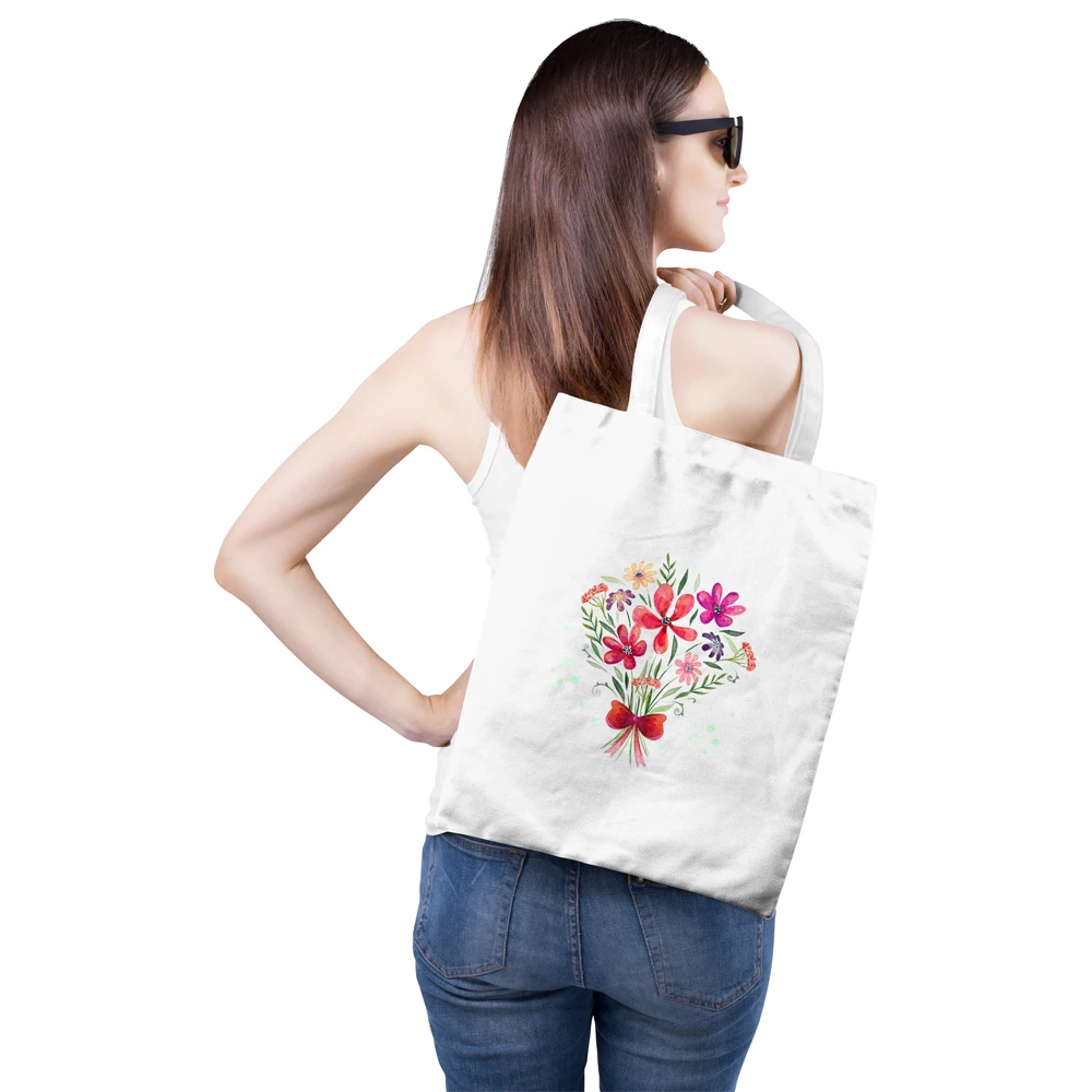 

Women Casual Flower Linen Cotton Canvas Shopping Shoulder Bags Tote Bags Tote Travel Storage Reusable Grocery Bags