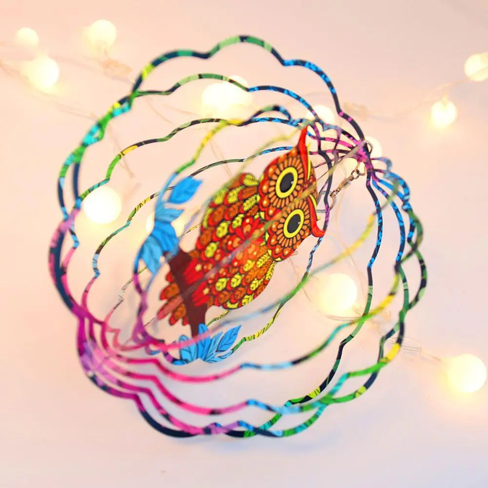 

3D Owl Metal Rotating Wind Spinner Chime Nordic Gift Yard Garden Decoration Patio Pendant Ornaments Hanging Home Decor Fore R2V3