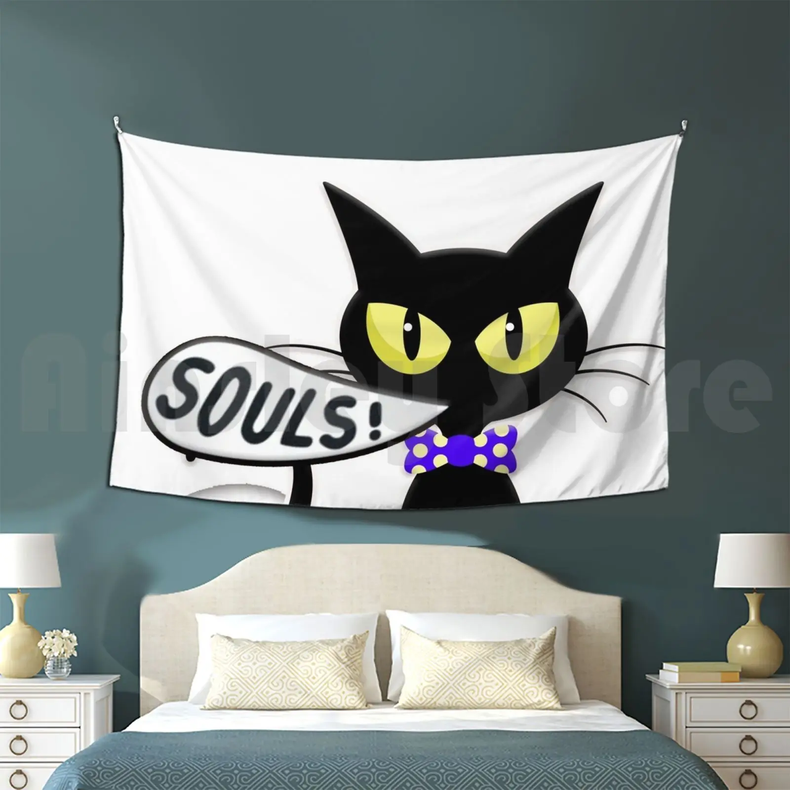 

Cat Got Your Soul Tapestry Living Room Bedroom Cat Funny Cat Skull Crossbones Halloween Cat Lover Birthday Scear