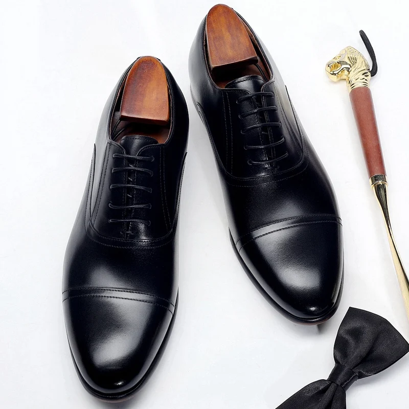 Туфли мужские ручной работы из натуральной кожи классические с заостренным