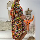 Платье женское размера плюс с коротким рукавом, свободное мини-платье в стиле бохо с цветочным принтом и оборками, 5XL, 2021 # XX