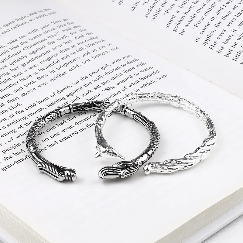 

Vintage Fox Dragon Couple Bracelet For Women Men Open Cuff Bangle Gothic Viking Bracelets Bangles Jewelry Valentine's Day Gift