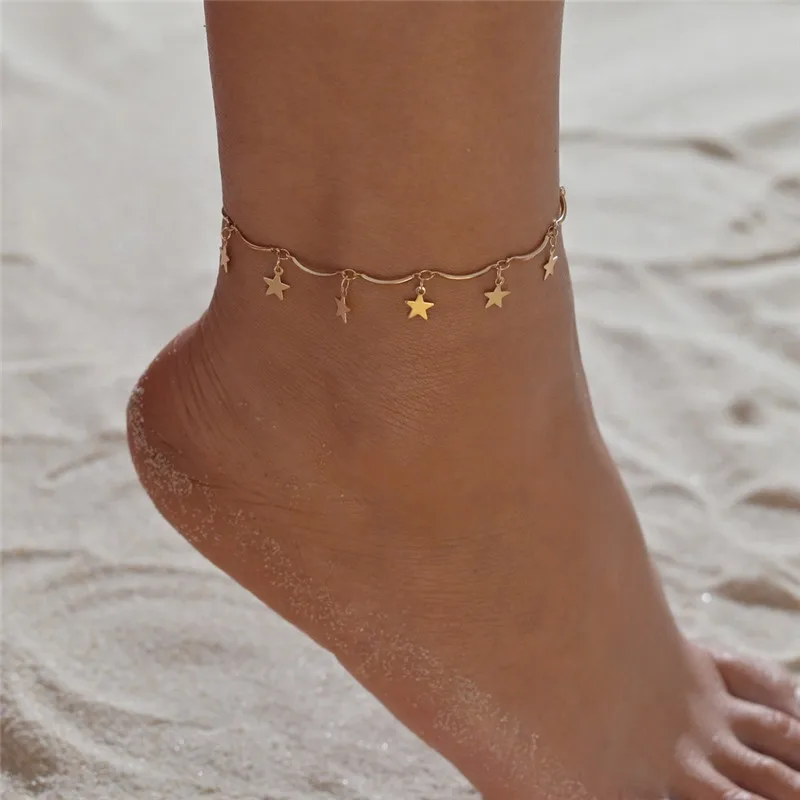 

Modyle 2021 New Gold Color Simple Chain Pentagram Anklet for Woman