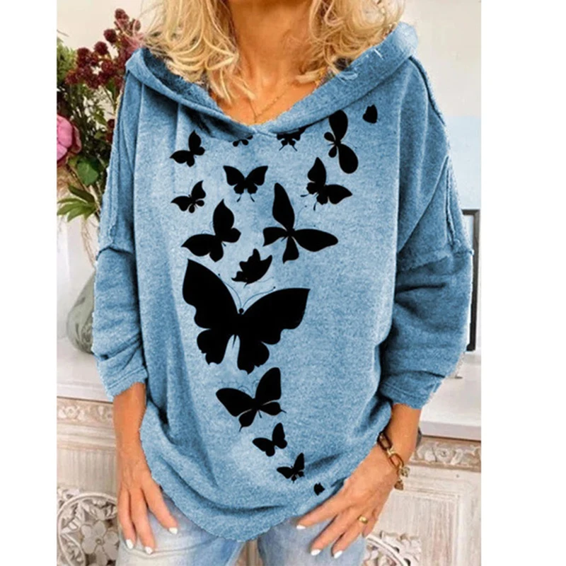 

Женская толстовка с капюшоном, свободная повседневная кофта с длинным рукавом и принтом бабочки, модель SJ8604C на весну и осень, 2021