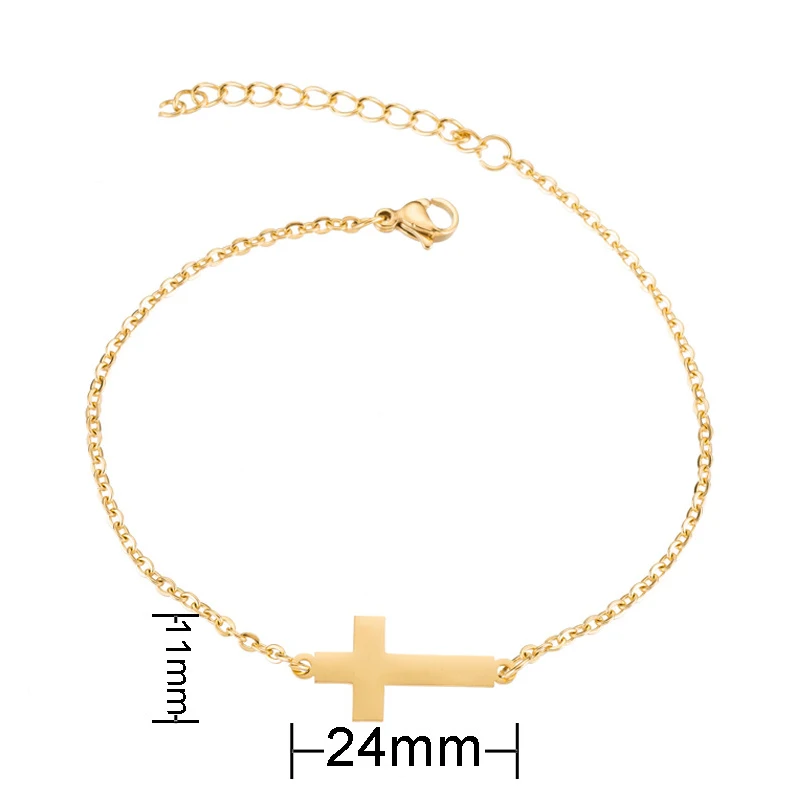 Женский браслет с золотым крестом цепочка на руку из нержавеющей стали модный