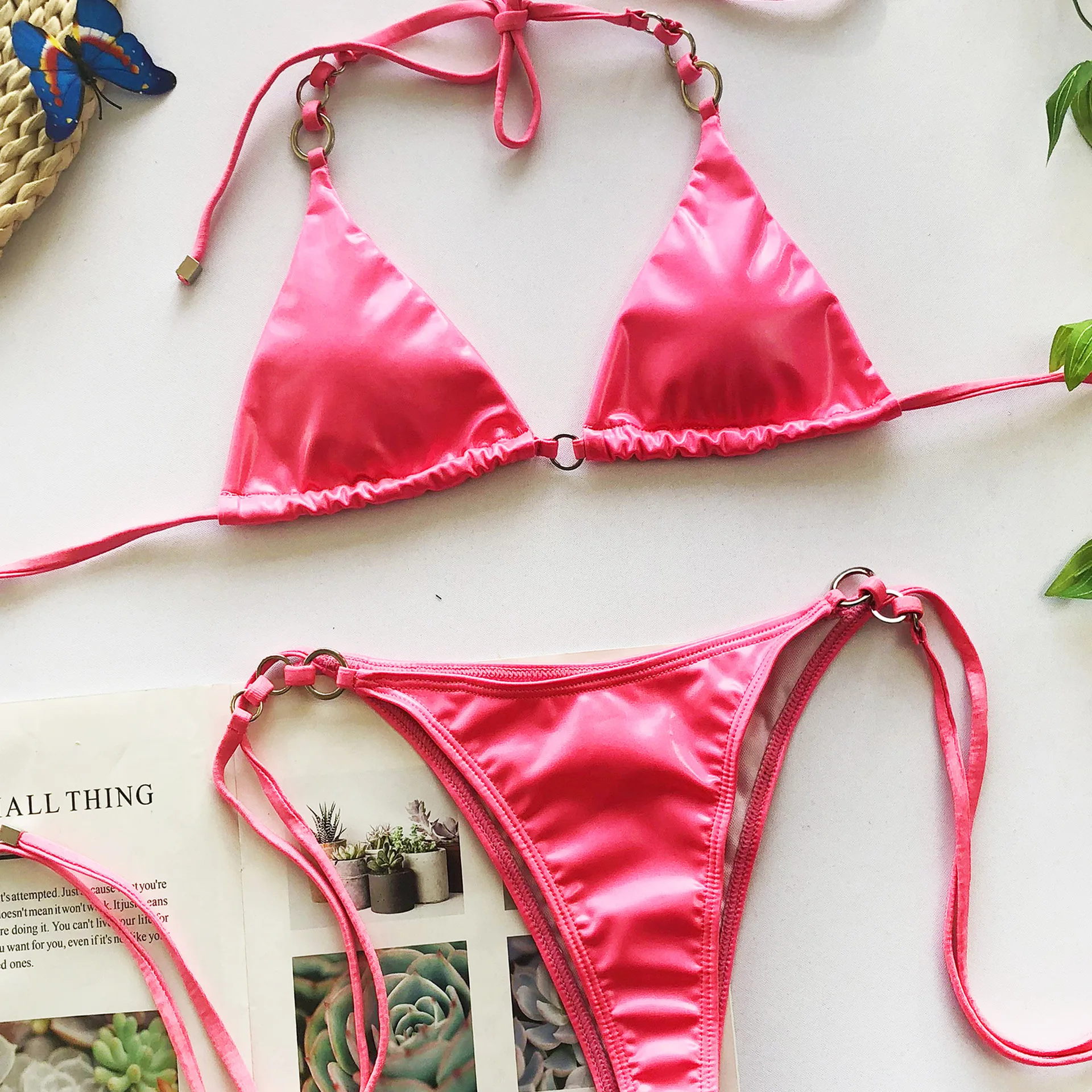 Микро Бикини 2021 сексуальные однотонные оранжевые ярко розовые стринги