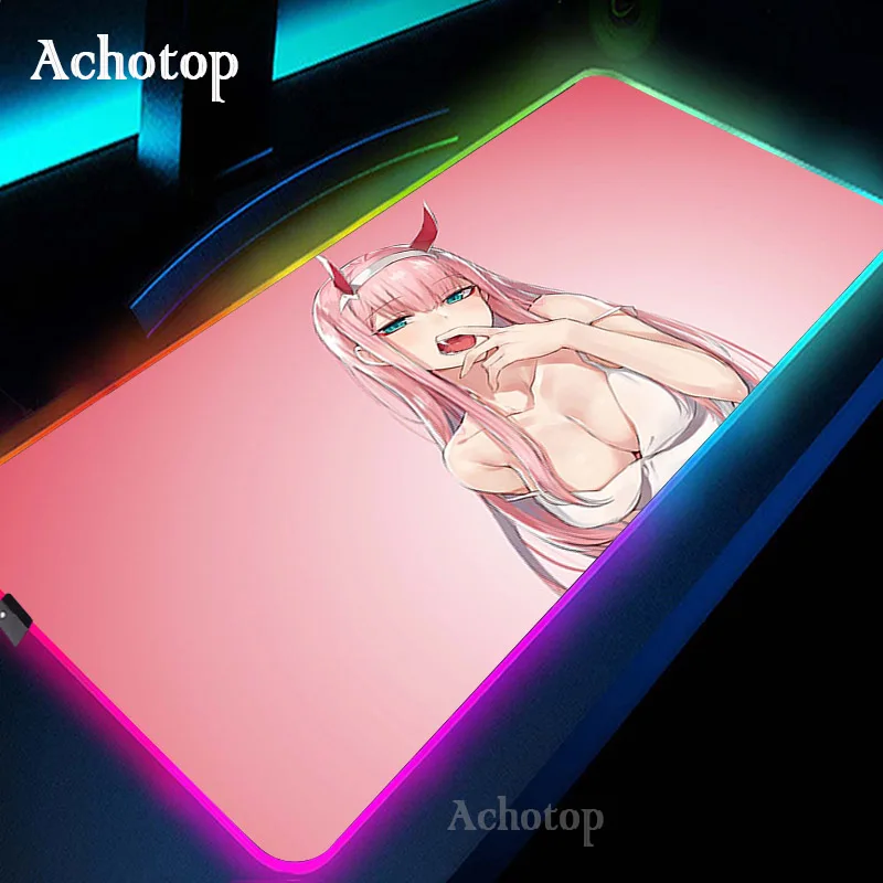 Игровой коврик для мыши Zero Two с аниме, RGB мини-коврик для клавиатуры ноутбука, коврик для клавиатуры с замком Dsek, коврик для мыши со светодиодной подсветкой, игровые аксессуары для ПК