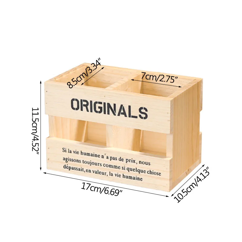 

Home Decorations Accessories Creative Wooden Two-Grid Hollow Pen Holder Ornaments Pen Container Crafts Creative Desktop Storage