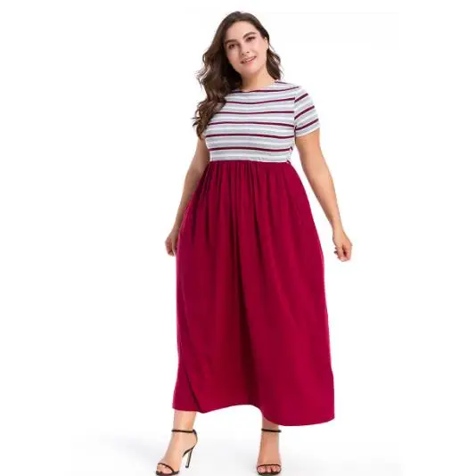 Женское платье 2020 летнее в полоску короткий рукав макси длинное винтажное