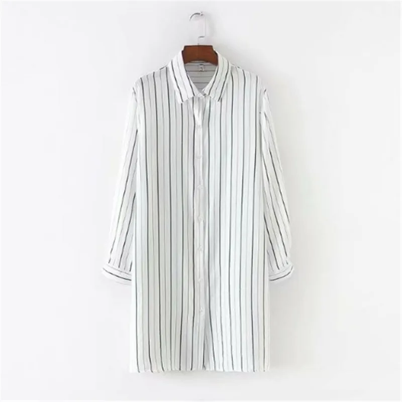 Женская длинная полосатая блузка HXYZ офисная с длинными рукавами большие размеры