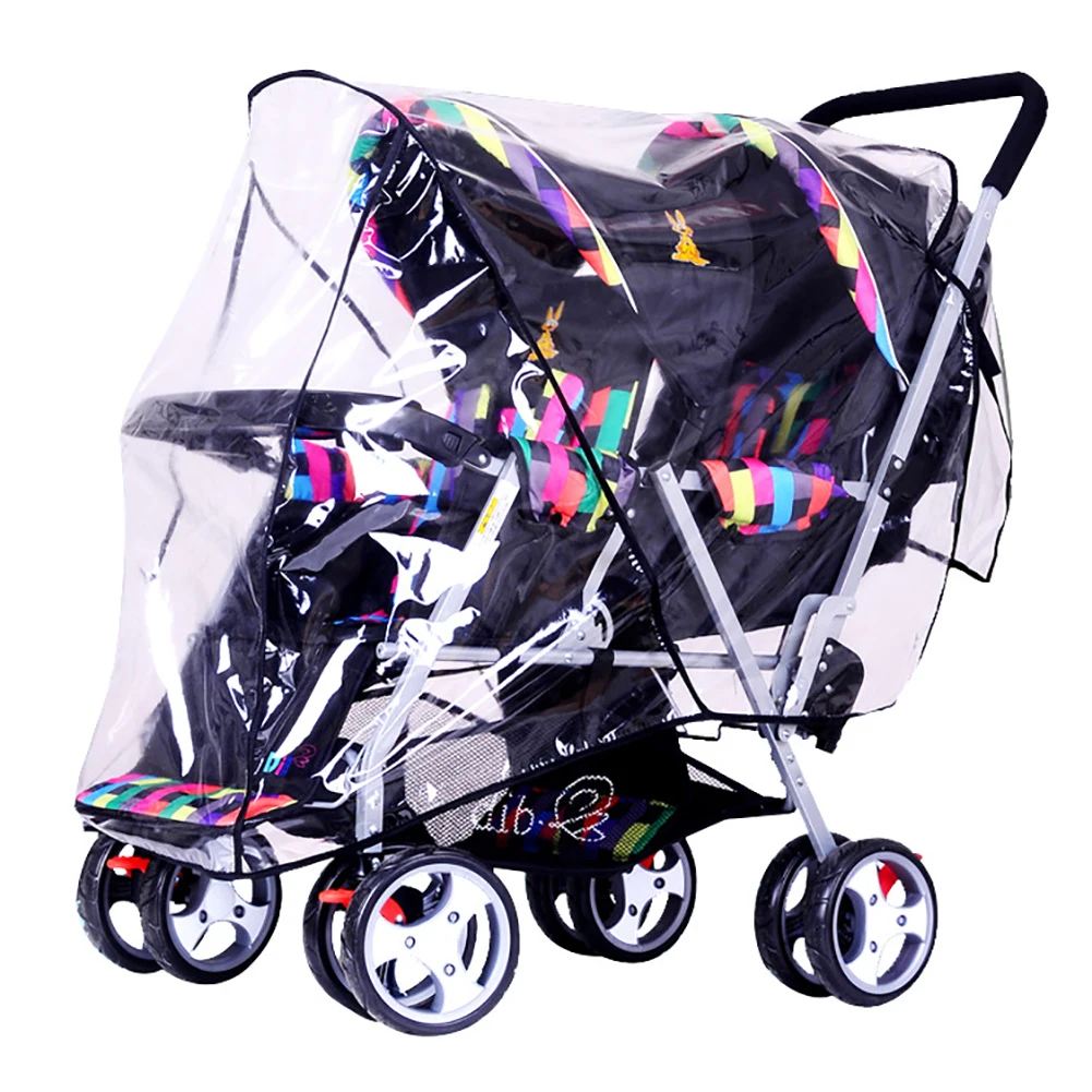 

Double Stroller Rain Cover Tandem Stroller Raincoat Baby Weather Shield Universal Size Waterproof Windproof High Quality