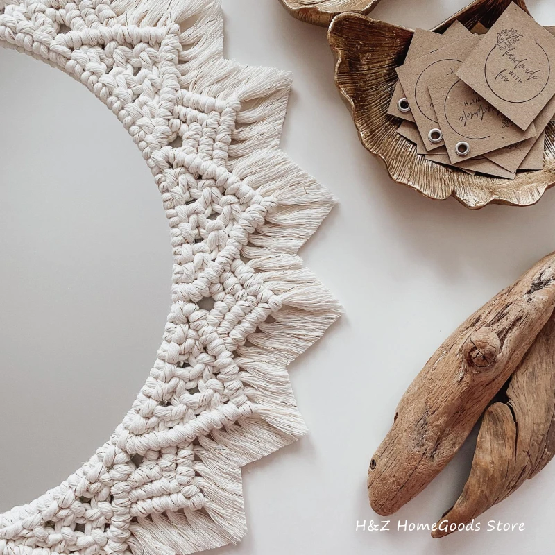 bohemia macrame handmade makeup decorative mirror wall tapestry for bedroom livingroom bathroom home decor shower round mirrors free global shipping