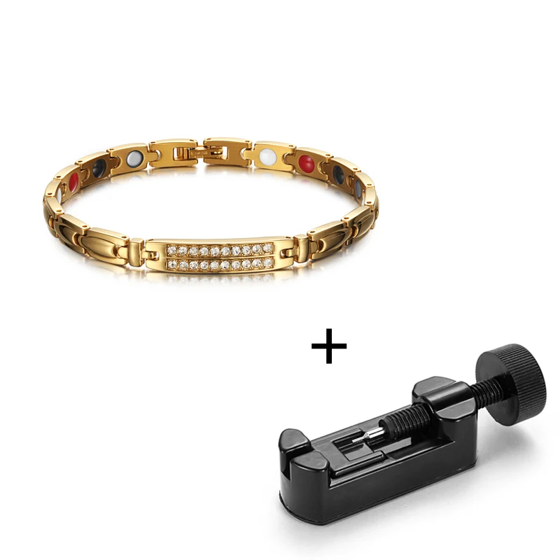 gold with tool WelMag, циркониевый кристалл, женские браслеты, магнитотерапия, браслет, преимущества, голограмма, Био энергия, браслеты, здоровые ювелирные изделия для женщин - Окраска металла: gold with tool