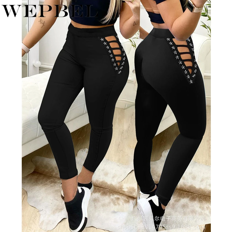 

WEPBEL Women's Jeans High Waist Stretch Skinny Denim Pants Ladies Autumn Winter Blue Black Plaid Elastic Slim Pencil Trousers