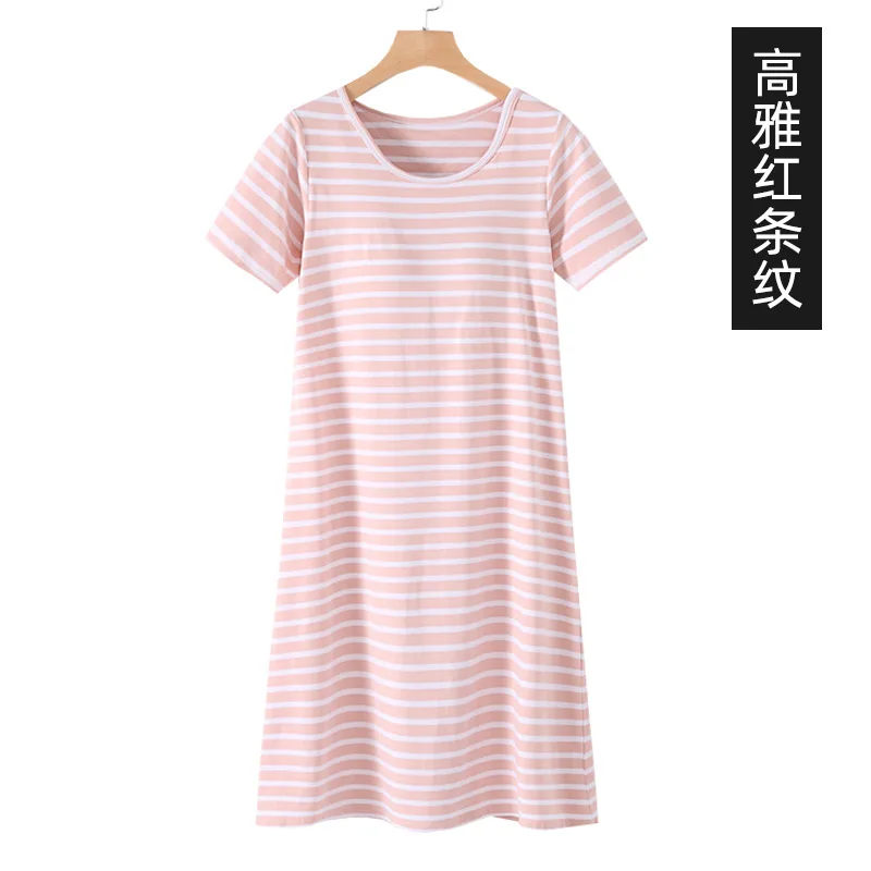 Fdfklak M-3XL Casual Striped Nightgowns For Women New Short Sleeve Modal Night Dress Summer Female Nightshirt 2022 Home Clothes