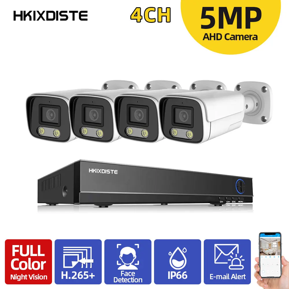 

4CH H.265+ 5MP DVR 5MP Color Night Vision Surveillance System Outdoor Waterproof Home CCTV AHD Camera Security System Kit P2P