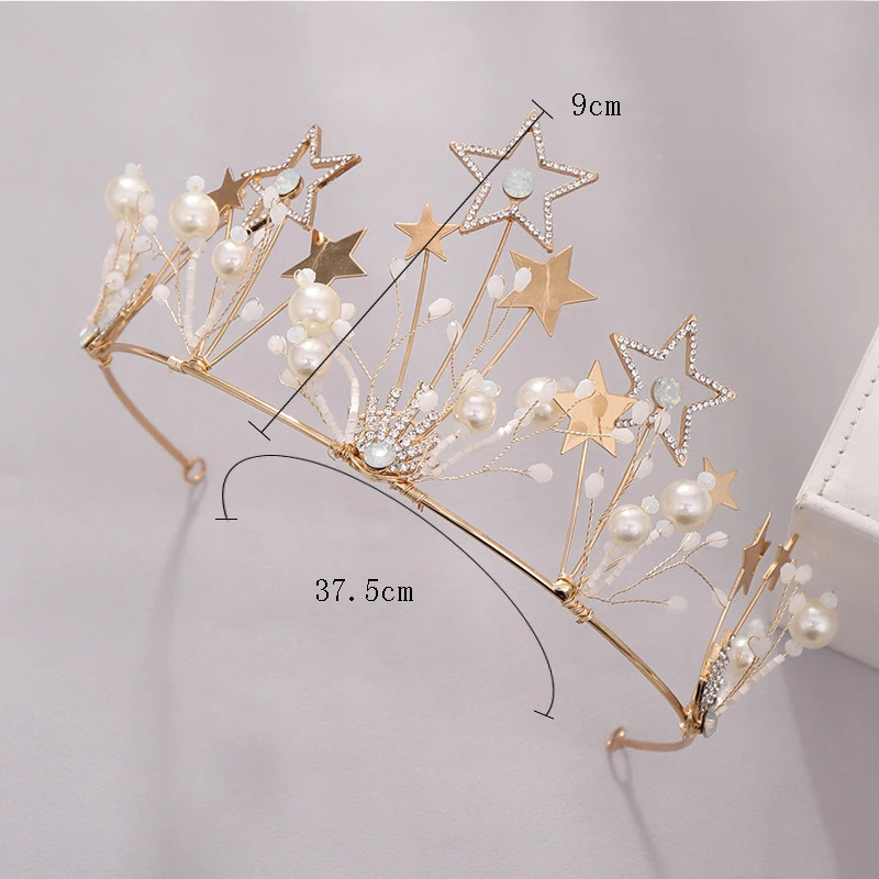 

Vintage Gold Color Wedding Bridal Crown Hair Accessories Star Tiara Bridesmaid Girls Rhinestones Headdress Crown Headband