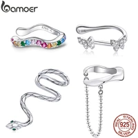 bamoer 1piece ear cuff genuine 925 sterling silver butterfly romance hoop earrings ear clip crystal chic fashion jewelry sce1202