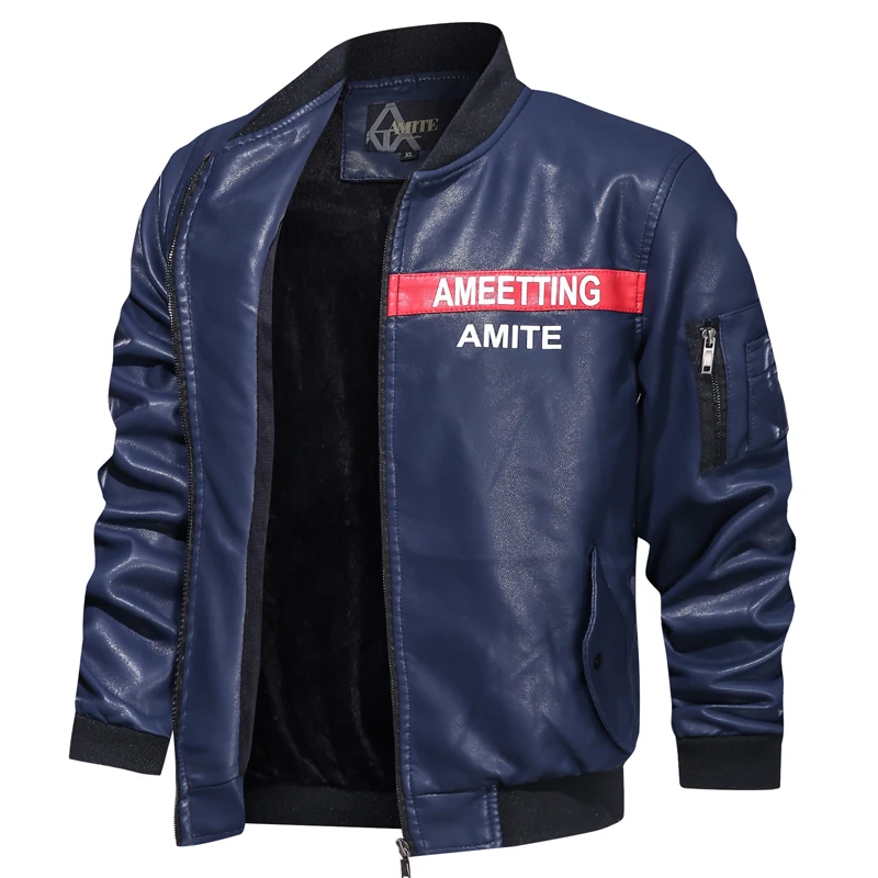 New Men Leather Jackets Brand Clothing Autumn Winter Casual Embroidered Aviator Jacket Motorcycle Pu Biker Coats | Мужская одежда