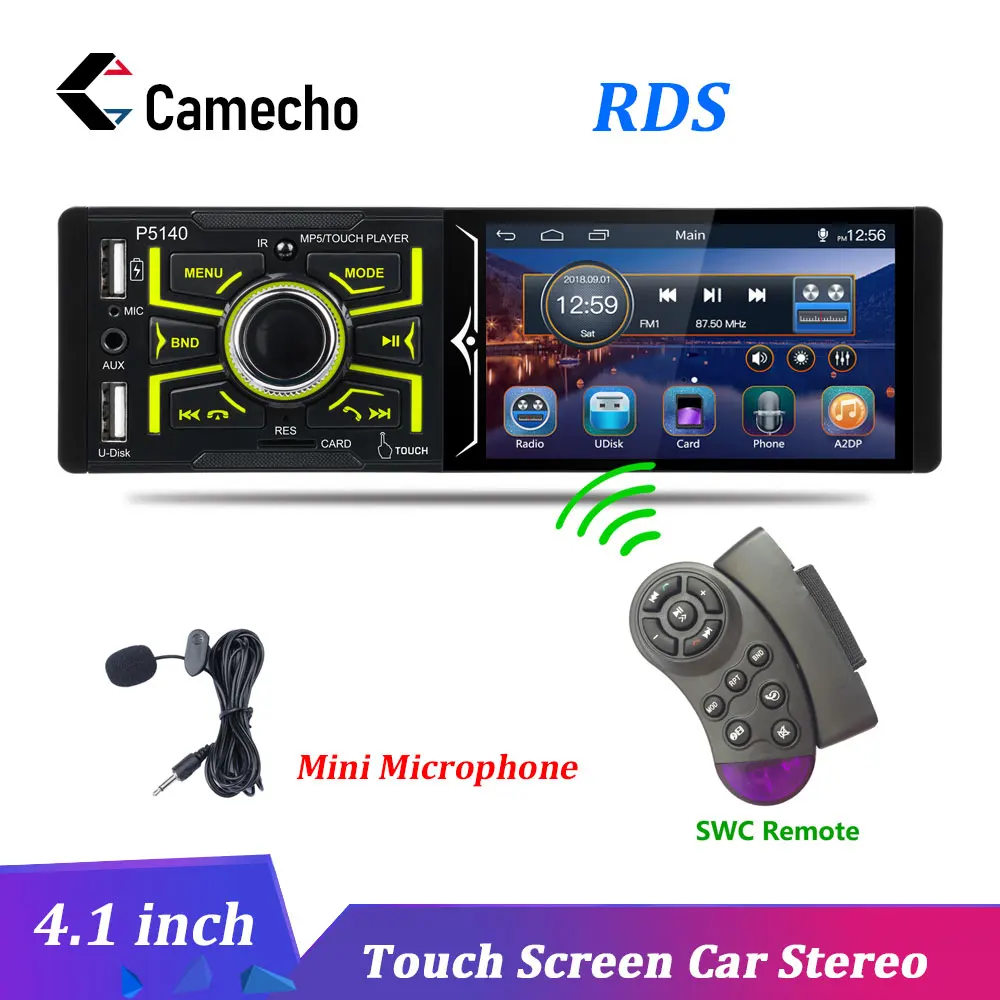 Автомагнитолы Camecho 4,1 дюймов Авторадио с сенсорным экраном Bluetooth Авто Аудио Стерео FM USB SD один Din микрофон универсальный автомобильный стерео