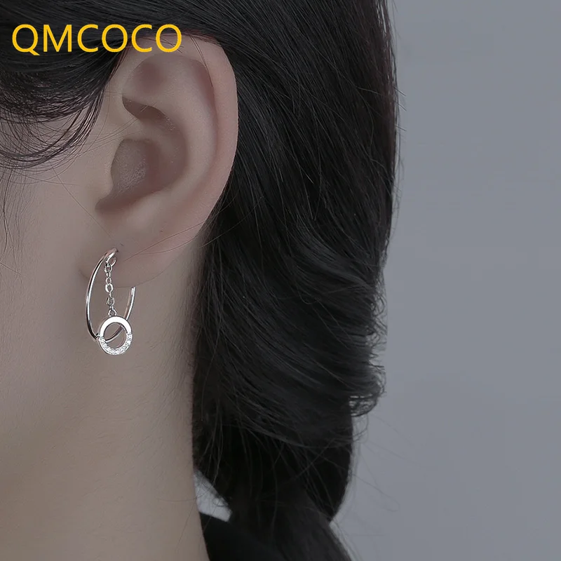 

QMCOCO 925 Серебряные Новые Креативные Индивидуальные Дизайнерские серьги C-Shap круглые геометрические серьги корейские женские ювелирные изде...