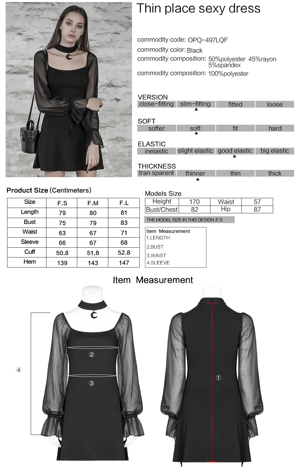 

Fashion Moon Pendant Stretch Knit Hang Neck perspective Dress Classic Black Chiffon Mesh Sexy Women Dress PUNK RAVE OPQ-497LQF