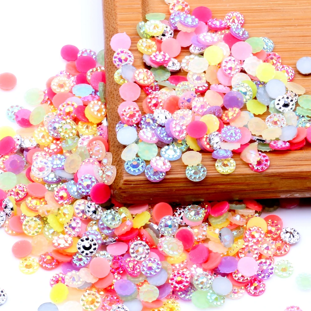 500pcs 5mm Sunflower Jelly AB Color Resin Rhinesstones Flatback Glue On 3D Nail Art Decoration DIY Phone Craft Jewelry Stones | Красота и