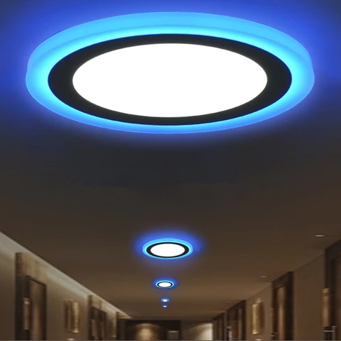 Современные круглые/квадратные потолочные светильники 6 Вт, 9 Вт, 16 Вт, встраиваемые искусственные потолочные светильники, теплый/холодный белый + синий Искусственные светильники для гостиной, фотопанели