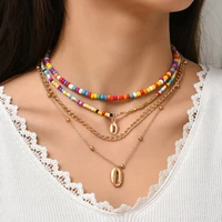 bohemian colorful beaded necklace for women jewelry set shell pendant choker necklace fashion jewerly trendy party am3291