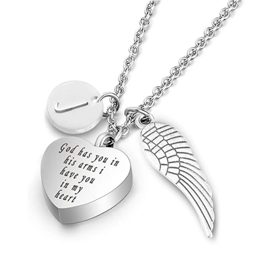 Ожерелье с кремационной урной подвеска Крыло ангела 26 Начальная буква Алфавит