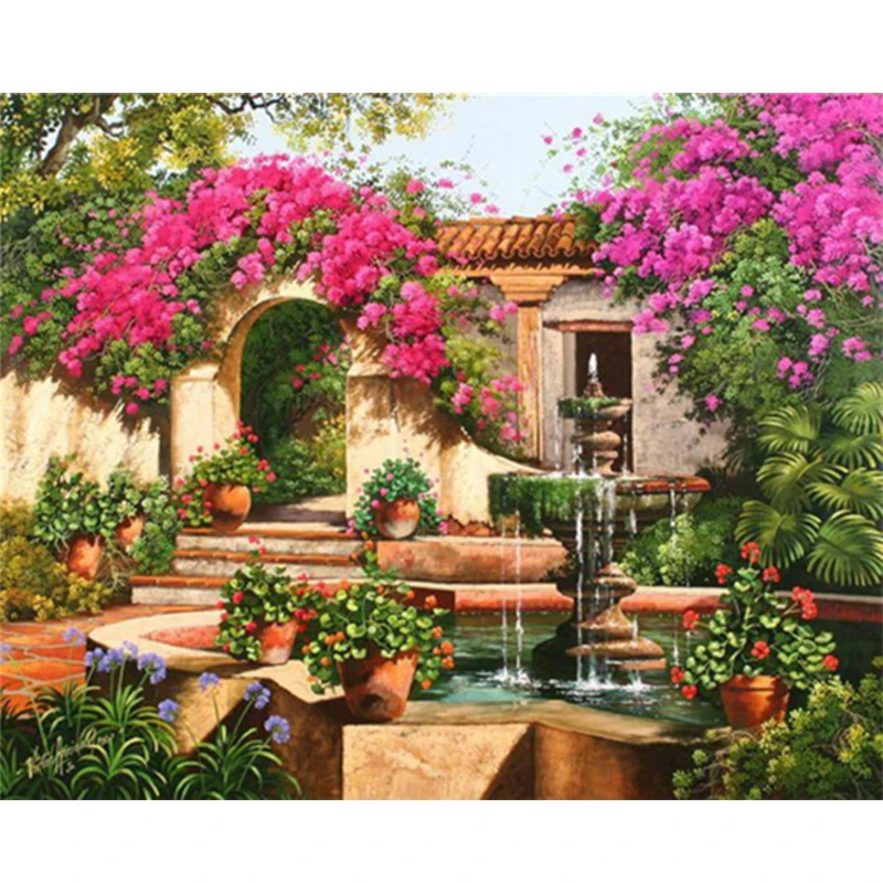 W241 Frameless Garden Villa DIY Painting By Numbers Kit Paint On Canvas Painting Calligraphy For Home Decor - Цвет: W241