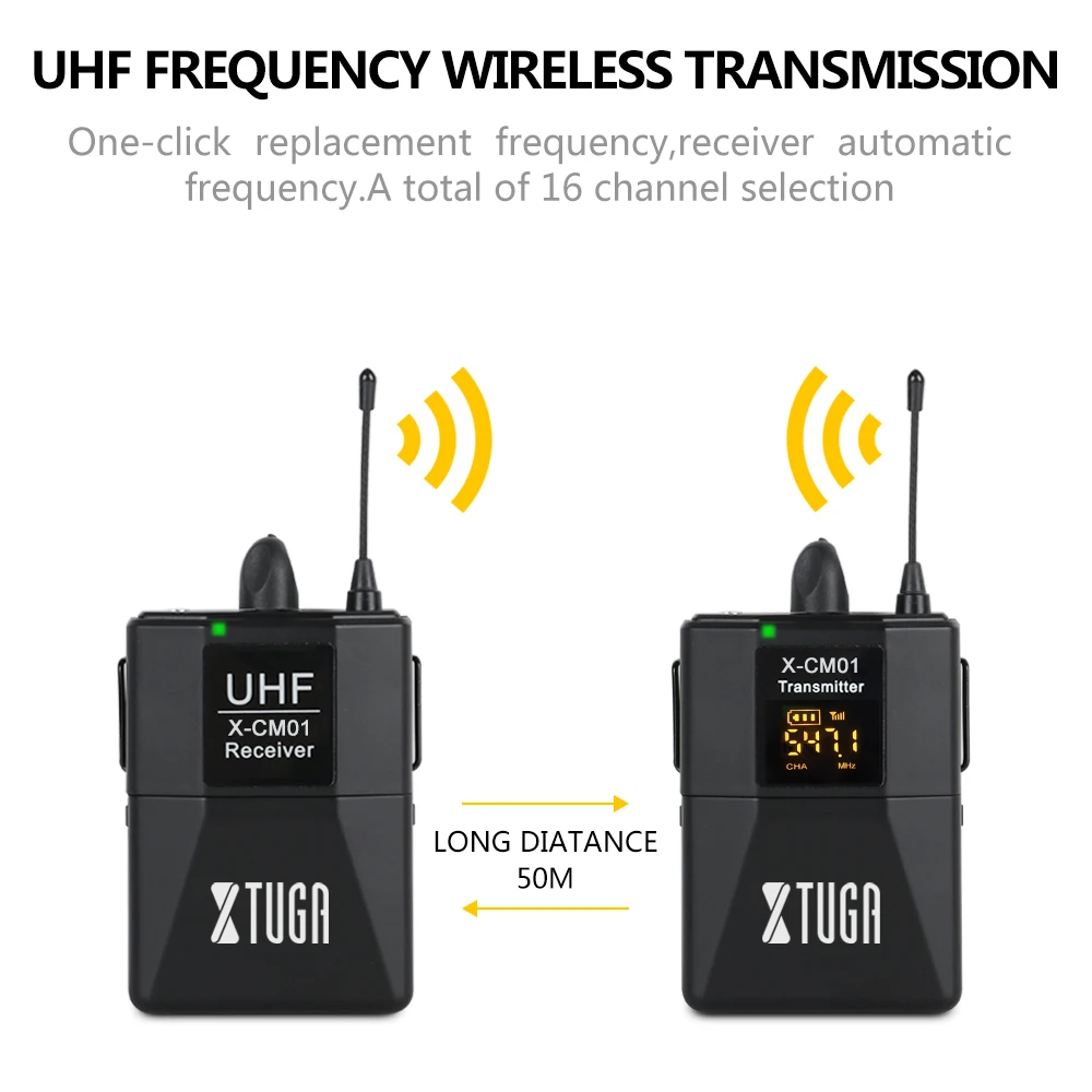 XTUGA UHF Беспроводной петличный микрофон с 16 Каналы поставляется двумя 3 5 мм кабелей
